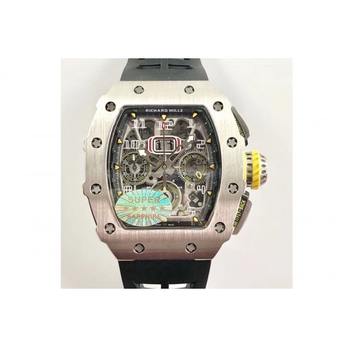 Richard Mille RM11-03 SS KVF 1:1 Best Edition Crystal Skeleton Dial on Black Racing Rubber Strap A7750