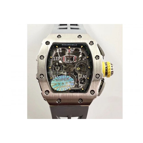 Richard Mille RM11-03 SS KVF 1:1 Best Edition Crystal Skeleton Dial on Gray Racing Rubber Strap A7750 Richard Mille RM11-03 SS KVF 1:1 Best Edition Crystal Skeleton Dial on Gray Racing Rubber Strap A7750