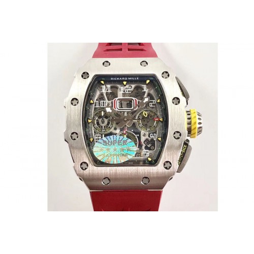 Richard Mille RM11-03 SS KVF 1:1 Best Edition Crystal Skeleton Dial on Red Racing Rubber Strap A7750