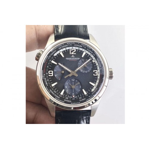 Jaeger-LeCoultre Polaris Geographic TWA SS Blue Textured Dial on Black Leather Strap A936