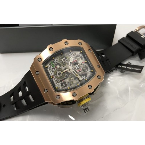 Richard Mille RM011 RG Chronograph Titanium KVF 1:1 Best Edition Crystal Skeleton Dial on Black Rubber Strap A7750