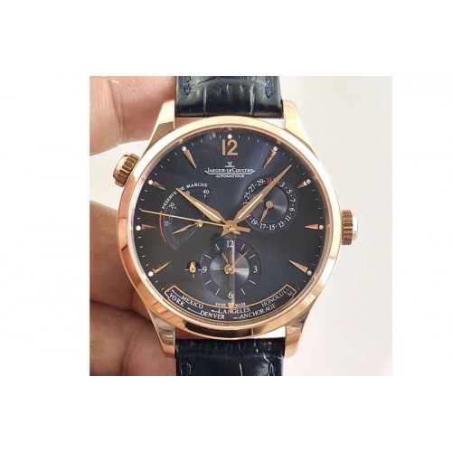 Jaeger-LeCoultre Master Geographic Real PR RG TW 1:1 Best Edition Blue Dial on Black Leather Strap A939