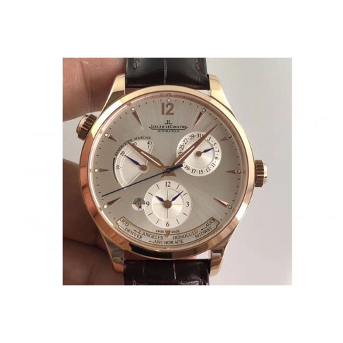 Jaeger-LeCoultre Master Geographic Real PR RG TW 1:1 Best Edition Grey Dial on Brown Leather Strap A939