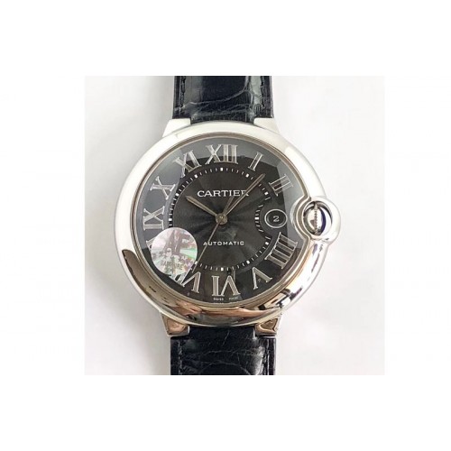 Cartier Ballon Bleu 42mm SS AF 1:1 Best Edition BlackTexture Dial on Black Crocodile Strap A2892 Cartier Ballon Bleu 42mm SS AF 1:1 Best Edition BlackTexture Dial on Black Crocodile Strap A2892