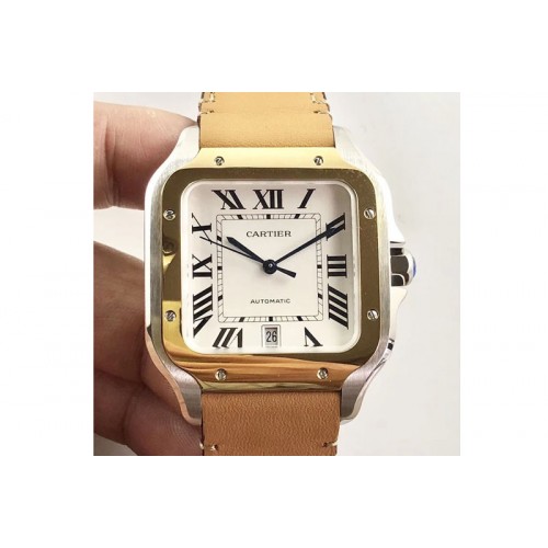Santos de Cartier Large 2018 KOR 1:1 Best Edition YG Bezel White Dial on Brown Leather Strap MIYOTA 9015