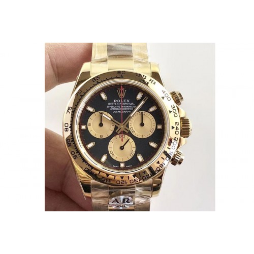 Rolex Daytona 116508 ARF 1:1 Best Edition YG Plated 904L SS Case and Bracelet Black Dial A4130 Super Clone