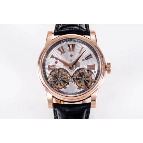 Roger Dubuis Hommage Rddbho0562 RG JBF Sliver Dial On Black Croco Leather Strap Double Tourbillion