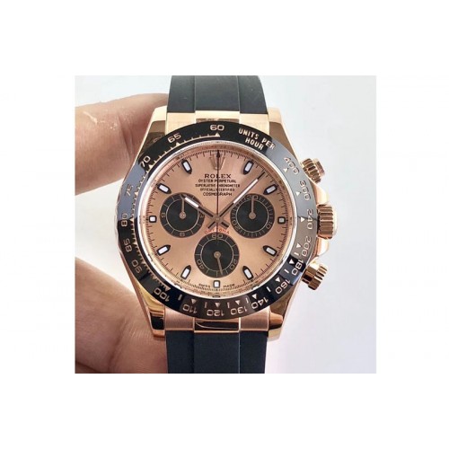 Rolex Daytona 116515 ARF 1:1 Best Edition Rose Gold Dial on Black Rubber Strap A4130 Super Clone V2