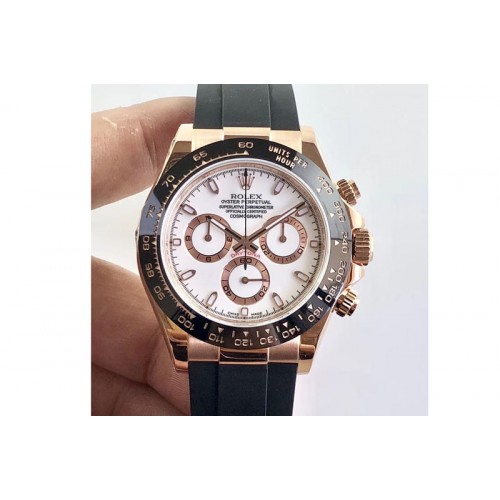 Rolex Daytona 116515 ARF 1:1 Best Edition White Dial on Black Rubber Strap A4130 Super Clone V2