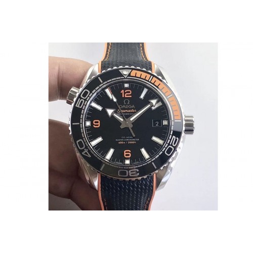 Omega Planet Ocean 43.5mm SS VSF 1:1 Best Edition Black/Orange Bezel Black Dial on Black Nylon Strap A8900 Super Clone