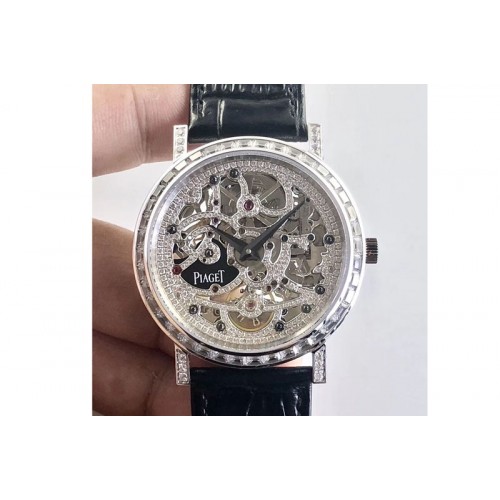 Piaget Tradition SS BBR Best Edition Diamond Paved Skeleton Dial on Black Leather Strap A23J Piaget Tradition SS BBR Best Edition Diamond Paved Skeleton Dial on Black Leather Strap A23J