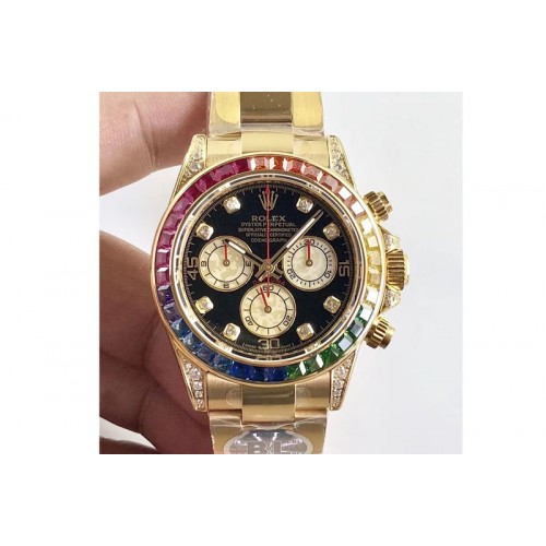 Rolex Daytona 116598 Rainbow YG BLF Best Edition Black dial On YG Bracelet A4130 Rolex Daytona 116598 Rainbow YG BLF Best Edition Black dial On YG Bracelet A4130