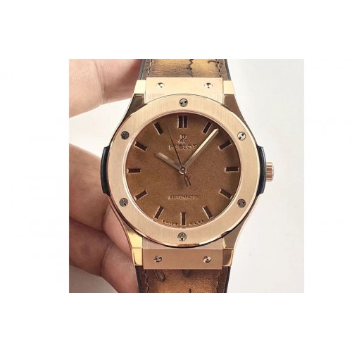 Hublot Classic Fusion 45mm RG Berluti Scritto Brown Leather Dial on Brown Gummy Strap A2892