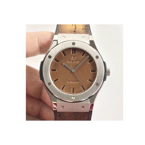 Hublot Classic Fusion 45mm SS Berluti Scritto Brown Leather Dial on Brown Gummy Strap A2892