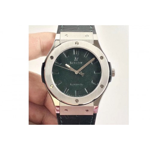 Hublot Classic Fusion 45mm SS Berluti Scritto Green Leather Dial on Green Gummy Strap A2892