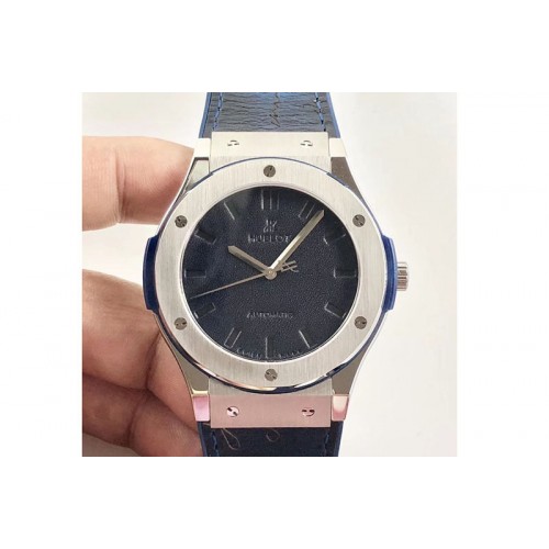 Hublot Classic Fusion 45mm SS Berluti Scritto Blue Leather Dial on Blue Gummy Strap A2892