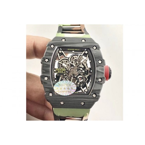Richard Mille RM035-02 Forge Carbon Case KVF Best Edition Skeleton Dial Red on Camo Rubber Strap MIYOTA8215 Richard Mille RM035-02 Forge Carbon Case KVF Best Edition Skeleton Dial Red on Camo Rubber Strap MIYOTA8215
