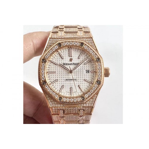 Audemars Piguet Audemars Piguet Royal Oak 41mm 15400 RG Full Paved Diamonds White Dial A3120