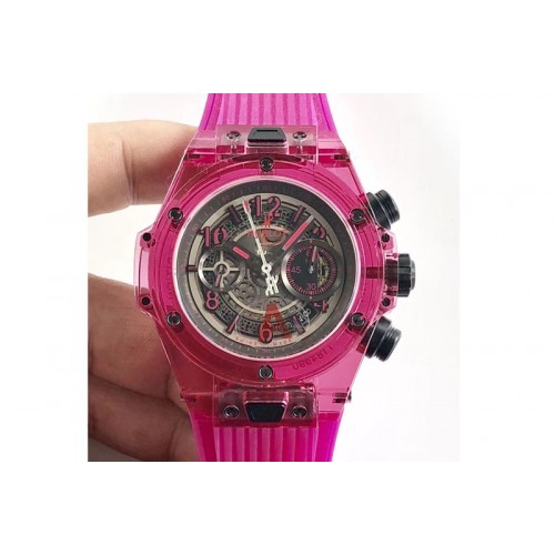 Hublot Big Bang Unico Magic Sapphire Purple 45mm OXF Best Edition Black Skeleton Dial on Rubber Strap A1242