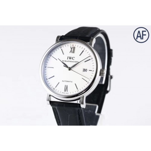IWC Portofino Automatic SS AF 1:1 Best Edition Black Dial on Black Leather Strap A2892