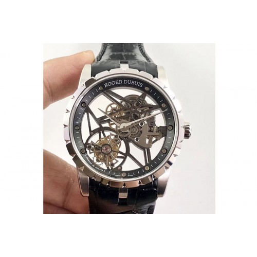 Roger Dubuis Excalibur Rddbex0393 SS BBR Best Edition Skeleton Dial on Black Leather Strap A2136 Tourbillon