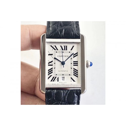 Cartier Tank Solo 31mm SS KZF 1:1 Best Edition White Dial on Black Croco Strap MIYOTA 9015