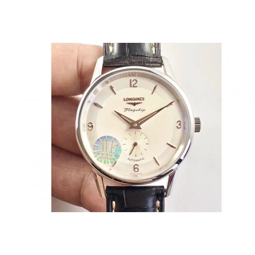 Longines Flagship Heritage 60th Anniversary OXF 1:1 Best Edition White Dial on Brown Leather Strap MIYOTA 9015