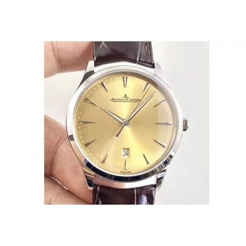 Jaeger-LeCoultre Master 1288420 SS ZF 1:1 Best Edition Gold Dial on Brown Leather Strap A899/1