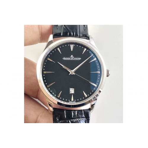 Jaeger-LeCoultre Master 1288420 SS ZF 1:1 Best Edition Black Dial on Black Leather Strap A899/1