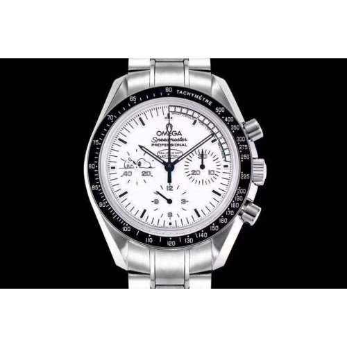 Omega Speedmaster SS Snoopy OMF Best Edition White Dial on SS Bracelet Manual Winding Chrono Movement