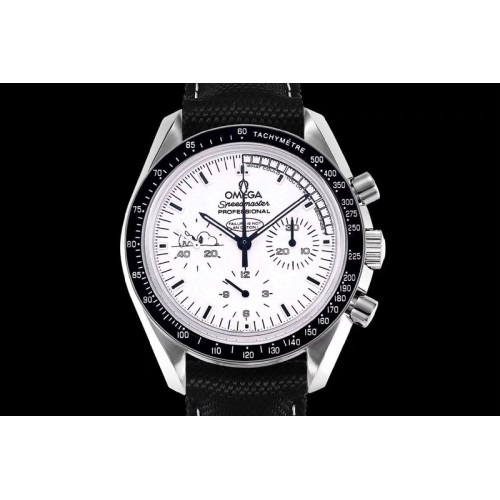 Omega Speedmaster SS Snoopy OMF Best Edition White Dial on Nylon Strap Manual Winding Chrono Movement