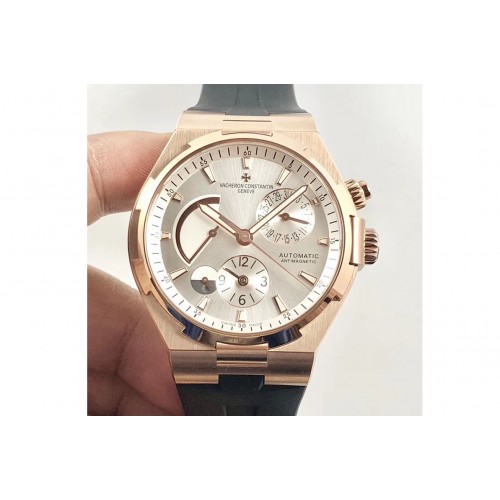 Vacheron Constantin Overseas Dual Time Power Reserve RG TWA Best Edition Silver Dial on Black Rubber Strap A1222