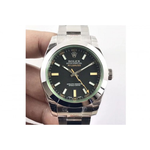Rolex Milgauss 116400 GV Real Green Sapphire DJF 1:1 Best Edition Black Dial on SS Bracelet A2836