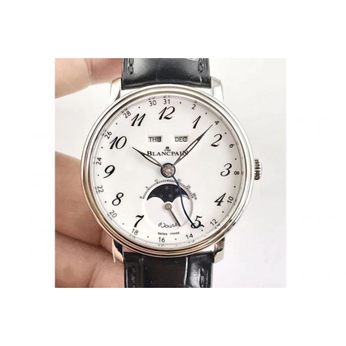 Blancpain Villeret Quanti�me Complet 8 Jours SS Complicated Function OMF 1:1 Best Edition White Dial Numeral Markers on Black Le