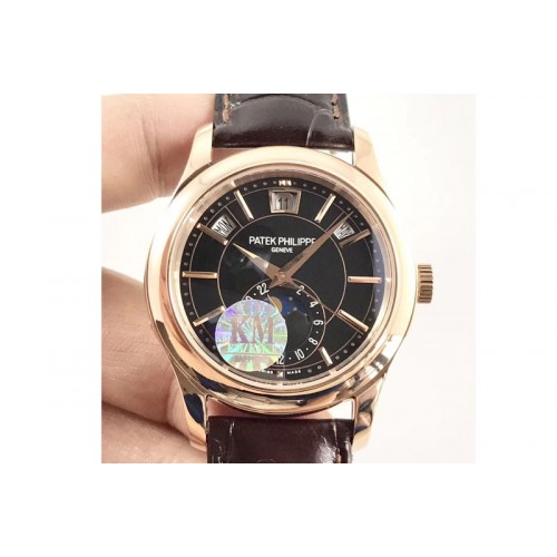 Patek Philippe Complications Series Moonphase RG KMF Black Dial on Brown Leather Strap Cal.324 Patek Philippe Complications Series Moonphase RG KMF Black Dial on Brown Leather Strap Cal.324