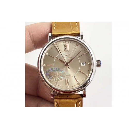 IWC Portofino IW458101 SS MK 1:1 Best Edition Silver Dial On brown leather strap MIYOTA 9015