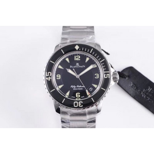 Blancpain Fifty Fathoms SS Black ZF 1:1 Best Edition Black Dial on SS Bracelet A2836