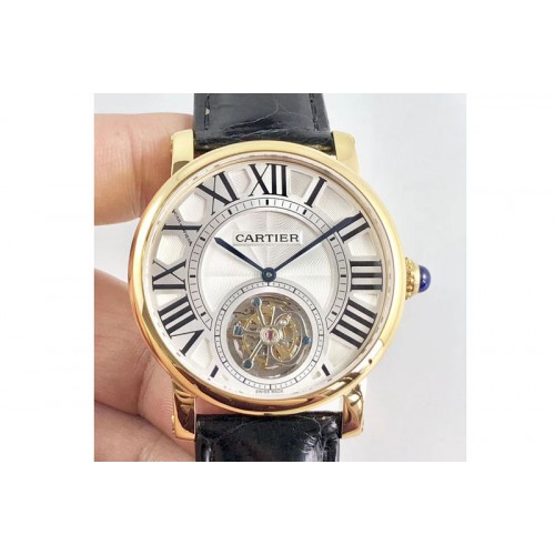 Cartier Rotonde Flying Tourbillon YG BLF Best Edition White Dial on Black Leather Strap V2