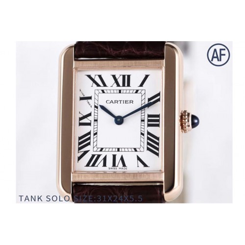 Cartier Tank Solo Ladies 25mm RG AF 1:1 Best Edition White Dial on Brown Leather Strap Ronda Quartz