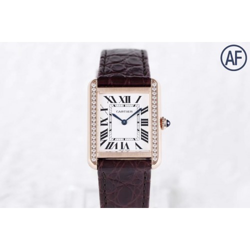 Cartier Tank Solo Ladies 25mm Dia Bezel RG AF 1:1 Best Edition White Dial on Brown Leather Strap Ronda Quartz