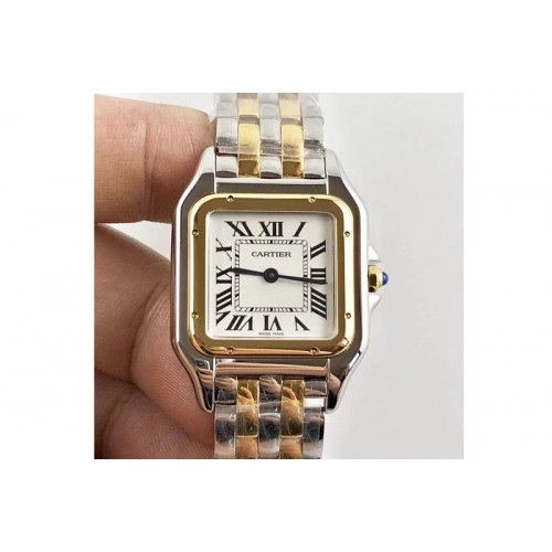 Cartier Panth�re Secrete Ladies 27mm SS/YG 8848F 1:1 Best Edition White Dial on SS/YG Bracelet Ronda Quartz