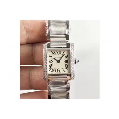 Cartier Tank Francaise Ladies 25mm Dia Bezel SS 8848F 1:1 Best Edition Ivory Dial on SS Bracelet Ronda Quartz