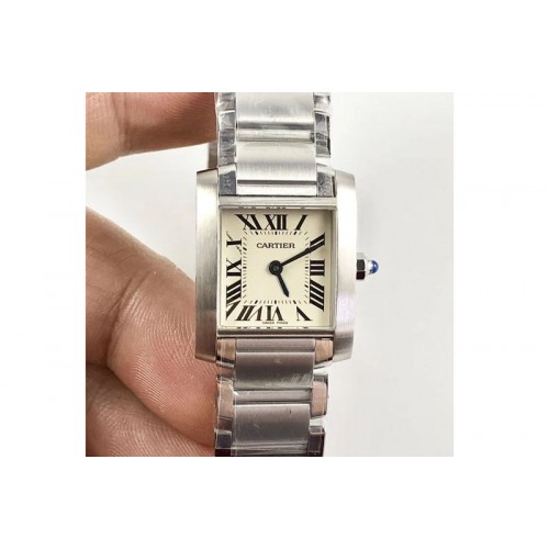 Cartier Tank Francaise Ladies 25mm SS 8848F 1:1 Best Edition White Dial on SS Bracelet Ronda Quartz