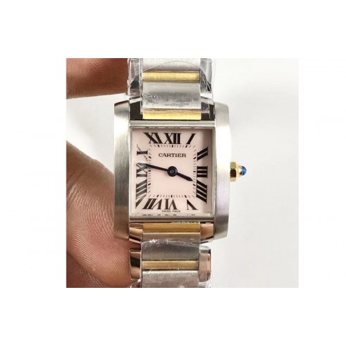 Cartier Tank Francaise Ladies 25mm SS/YG 8848F 1:1 Best Edition Pink MOP Dial on SS/YG Bracelet Ronda Quartz