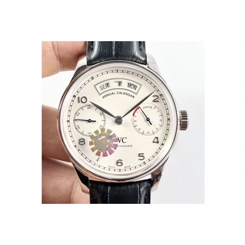 IWC Portuguese Real PR Real Annual Calendar IW5035 ZF 1:1 Best Edition White Dial Silver Markers on Black Leather Strap A52850