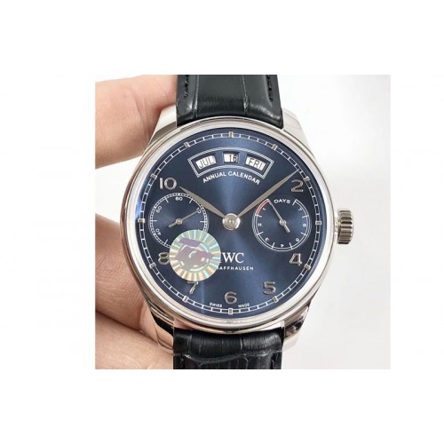 IWC Portuguese Real PR Real Annual Calendar IW503502 ZF 1:1 Best Edition Blue Dial on Black Leather Strap A52850