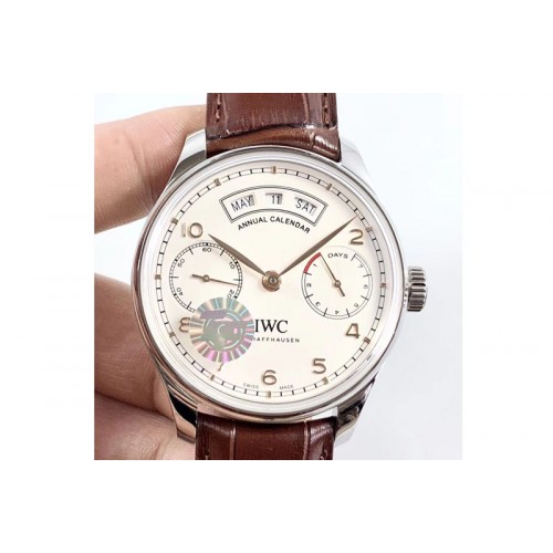 IWC Portuguese Real PR Real Annual Calendar IW503501 ZF 1:1 Best Edition White Dial on Brown Leather Strap A52850