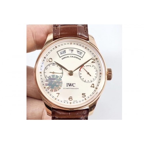 IWC Portuguese Real PR Real Annual Calendar IW503501 RG ZF 1:1 Best Edition White Dial on Brown Leather Strap A52850 IWC Portuguese Real PR Real Annual Calendar IW503501 RG ZF 1:1 Best Edition White Dial on Brown Leather Strap A52850