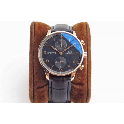 IWC Portuguese IW371415 ZF V3 1:1 Best Edition RG Black dial on Black Leather Strap A79350 (Slim Movement)