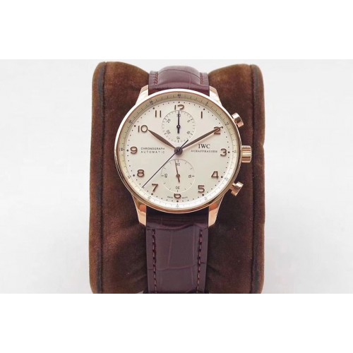 IWC Portuguese IW371480 ZF V3 1:1 Best Edition RG White dial on Brown Leather Strap A79350 (Slim Movement)